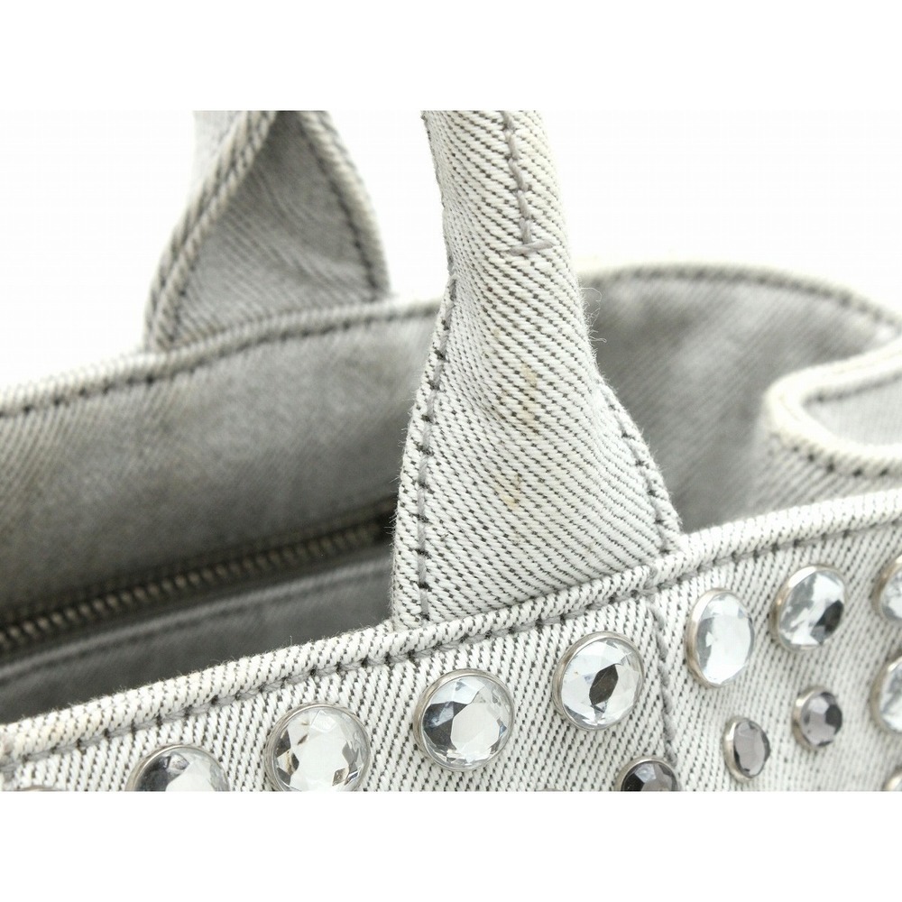 Prada Bijou Canapa Blue Denim Tote Bag Handbag Studded - Picture 7 of 9